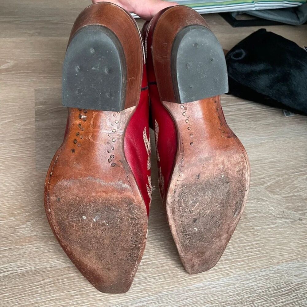 Tony Lama Red Leather Cowboy Boots - Picture 5 of 8